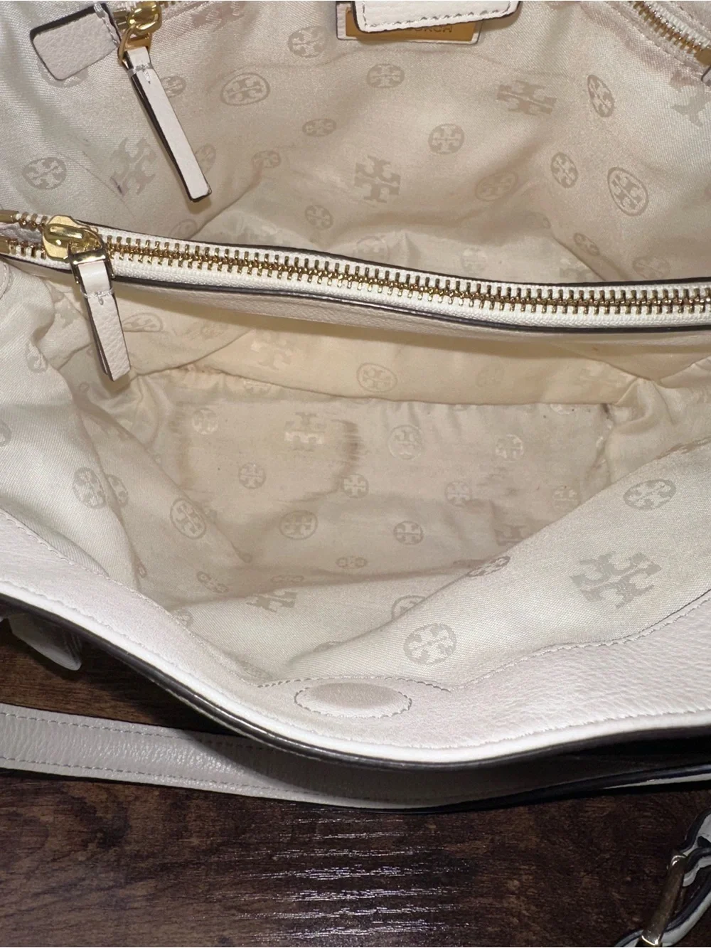 Tory Burch Harper Leather Satchel Ivory Cream Crossbody Bag